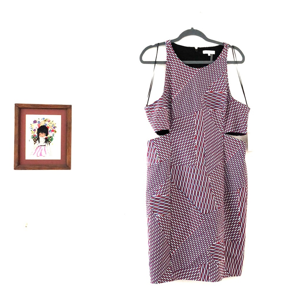 Geometric pencil dress with side cut outs